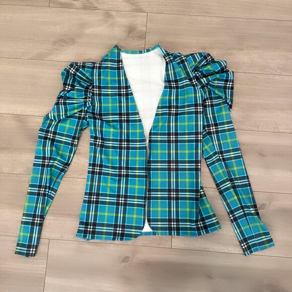 Turquoise Blazer with Black & Green Lines – Teen Size M - Picture 1 of 4